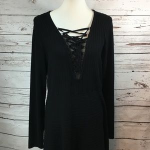 Lane Bryant Black Corset Knit Long Sleeve Dress